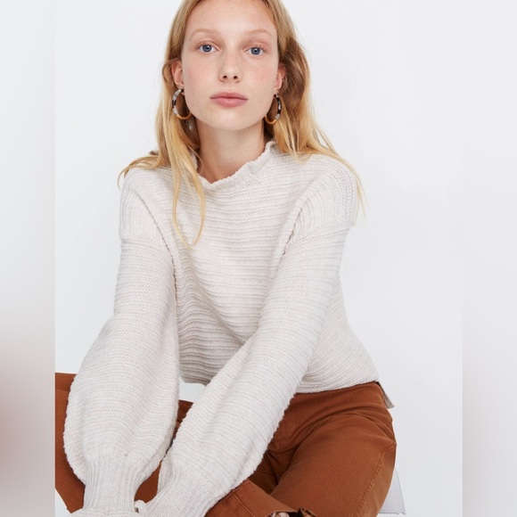 Madewell NWOT | Ruffle-Neck Sweater in Cotton-Merino Yarn - Picture 1 of 6